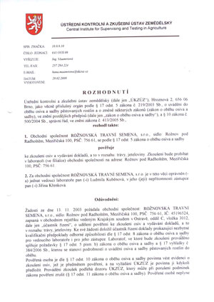 Cerifikát pověřené laboratoře